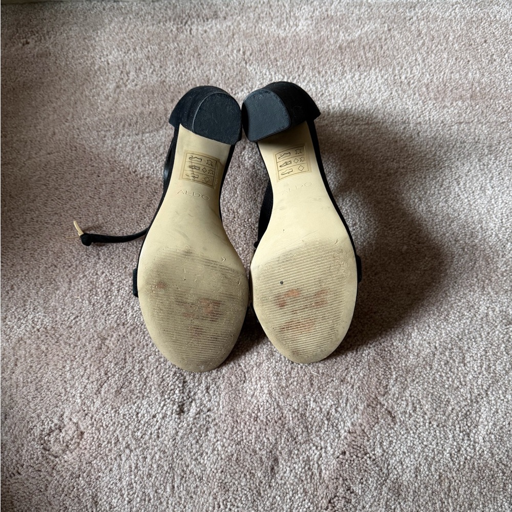 Aldo Black Suede Block Heel Ankle Strap Sandals - Picture 4 of 6